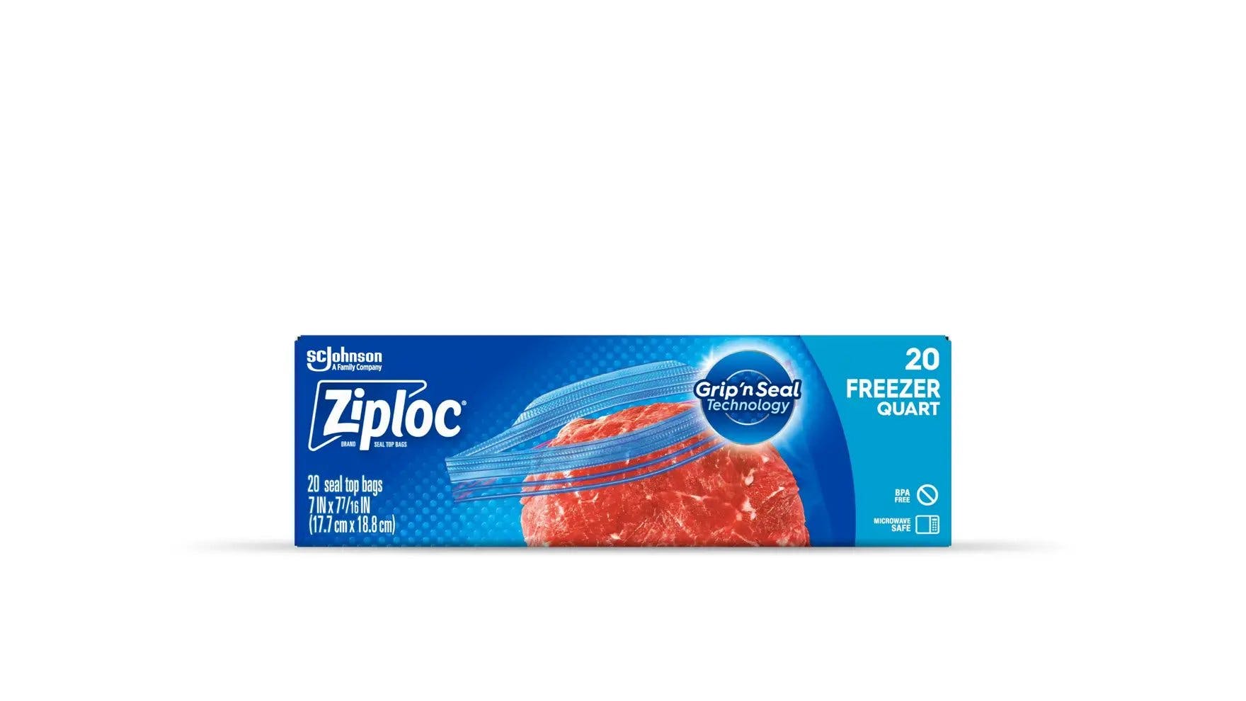 Front of a box of Ziploc® Freezer Medium Bags