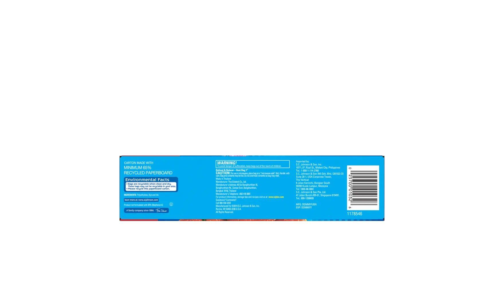 Back of a box of Ziploc® Storage Medium Bags